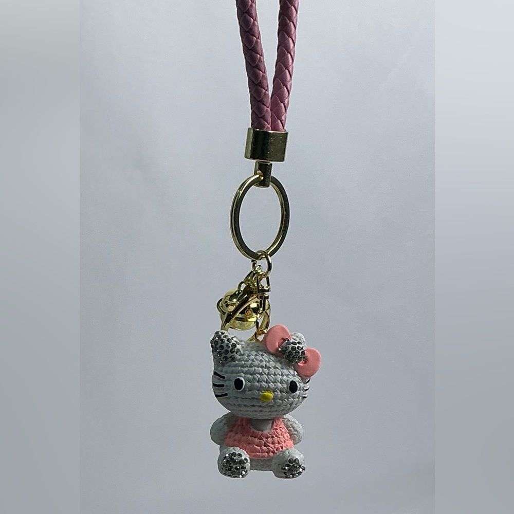 Hello Kitty rhinestone Pink and White Keychain wristlet Jewelry Charm - Picture 1 of 2